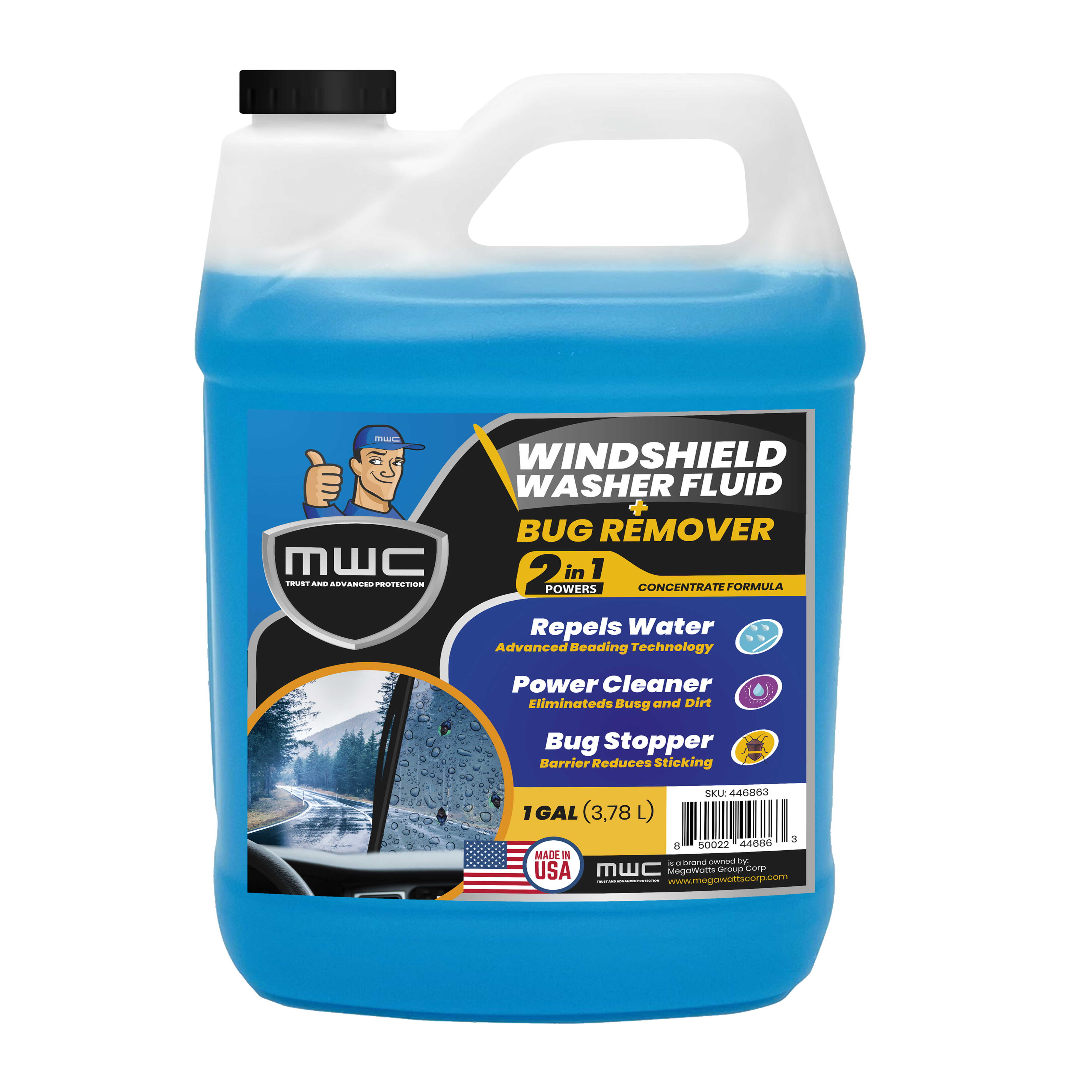 MWC Windshield Washer Fluid 2-in-1 Car Washing 1 Gallon (3.78 Liters)