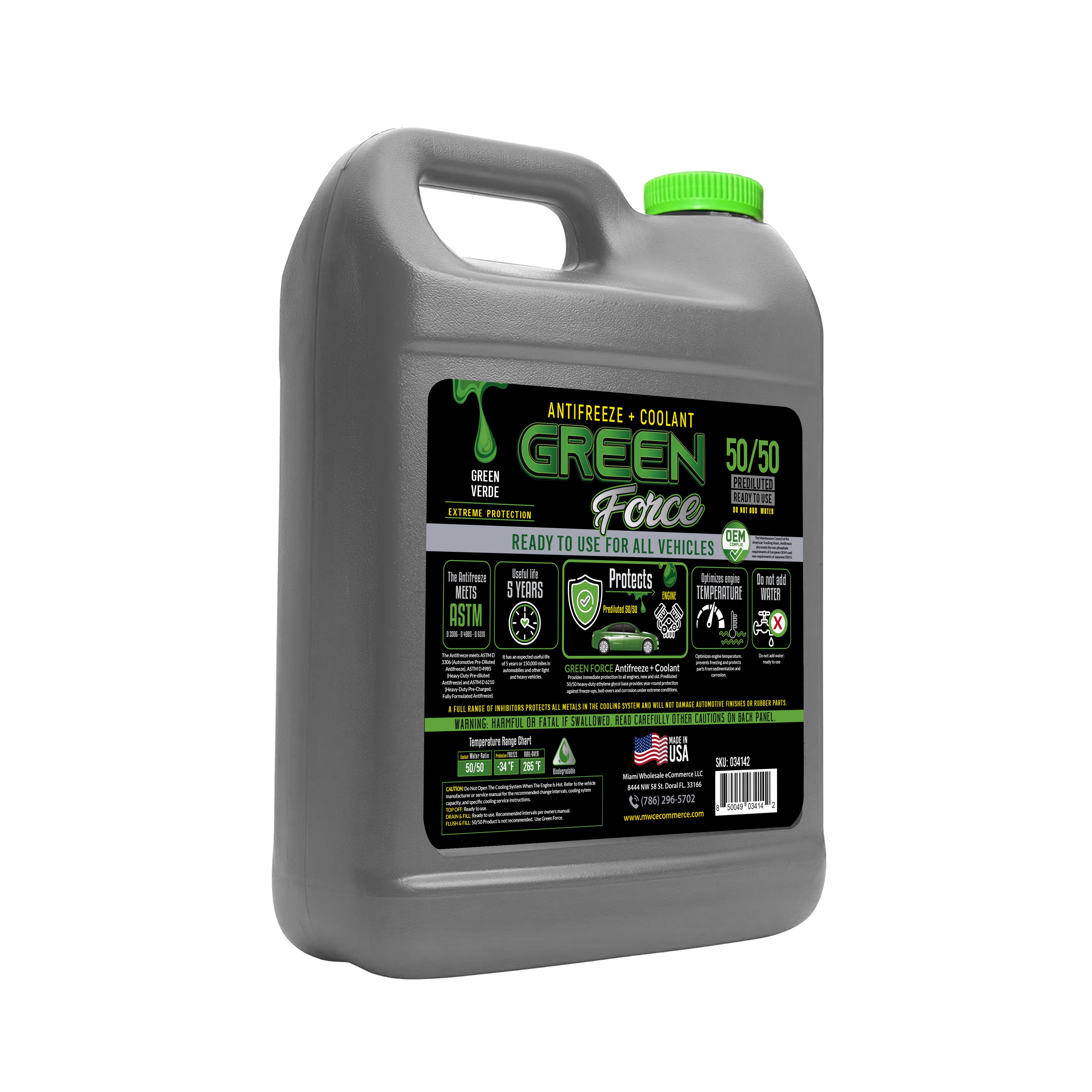 MWC Extreme Protection 50/50 Antifreeze & Coolant Green All-Season Defense Ready to use 1 Gal