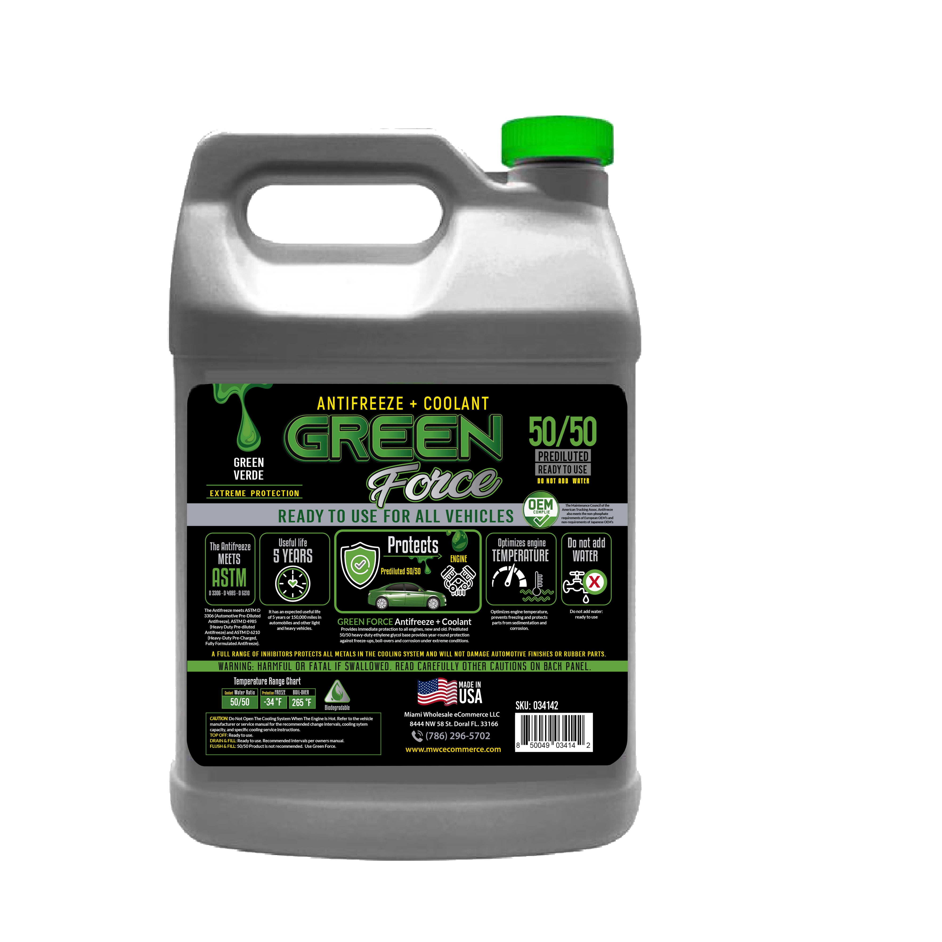 MWC Extreme Protection 50/50 Antifreeze & Coolant Green All-Season Defense Ready to use 1 Gal