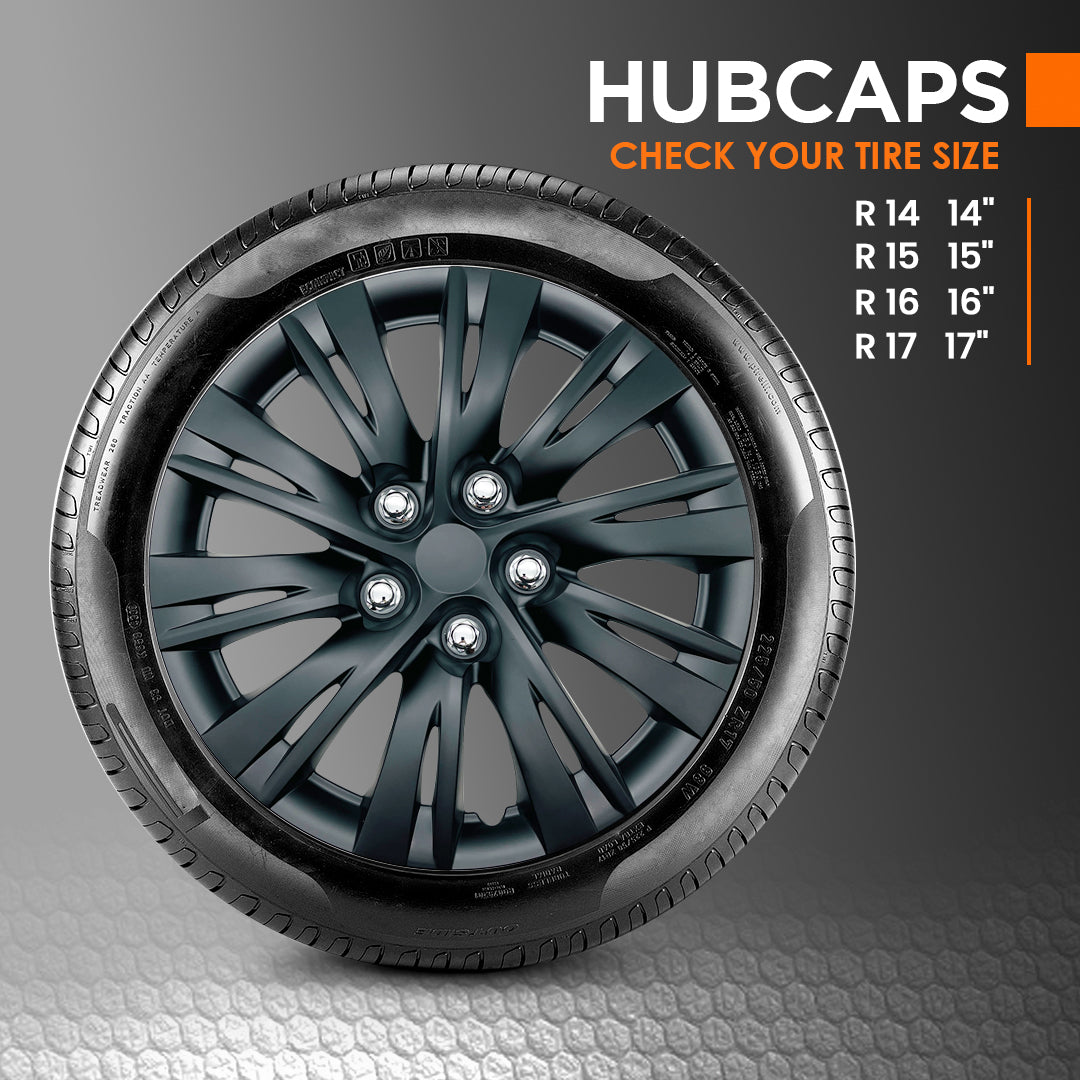 MWC 446552 Hubcaps Wheel Covers 16 inch 4 Set Matte-Black
