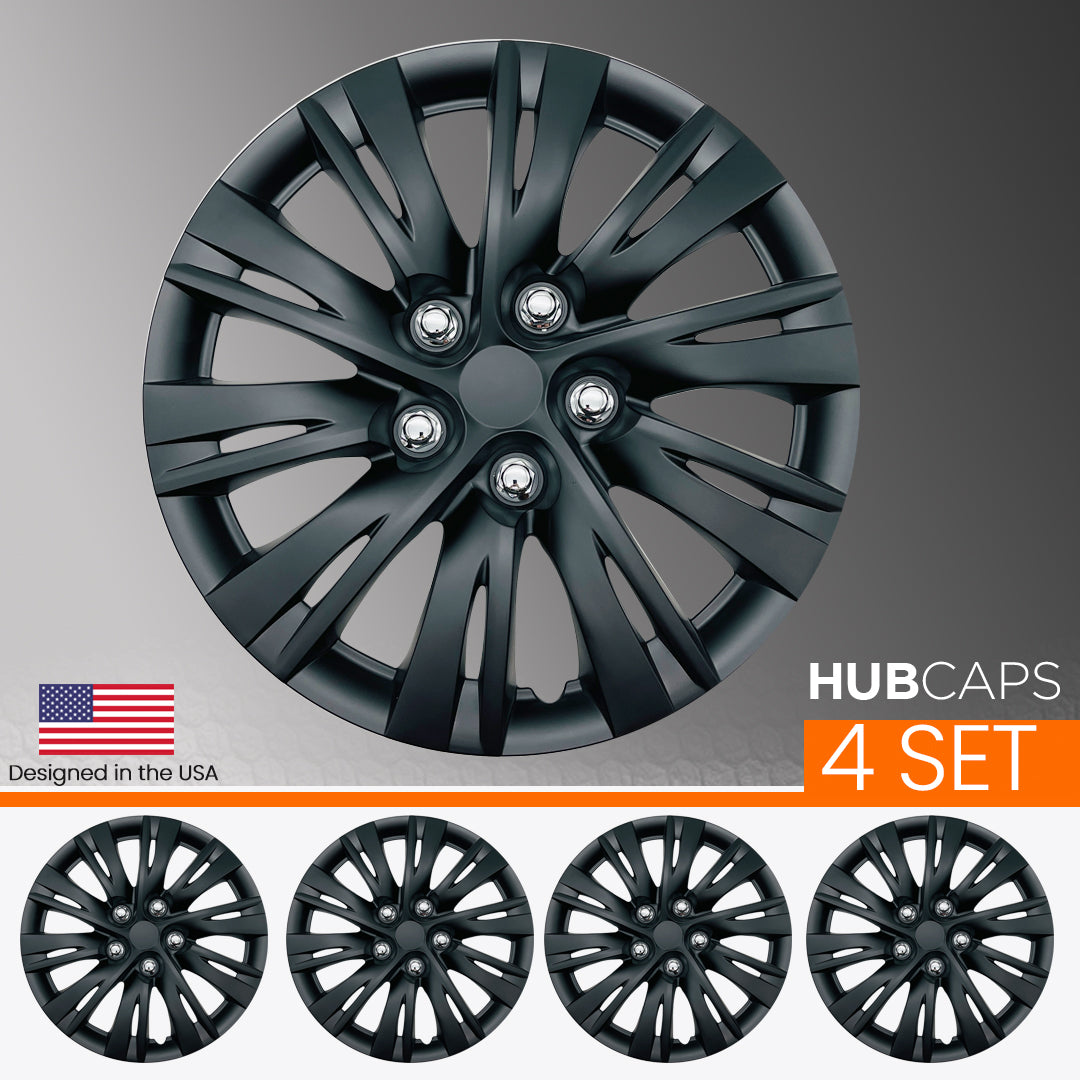 MWC 446545 Hubcaps Wheel Covers 15 inch 4 Set Matte-Black