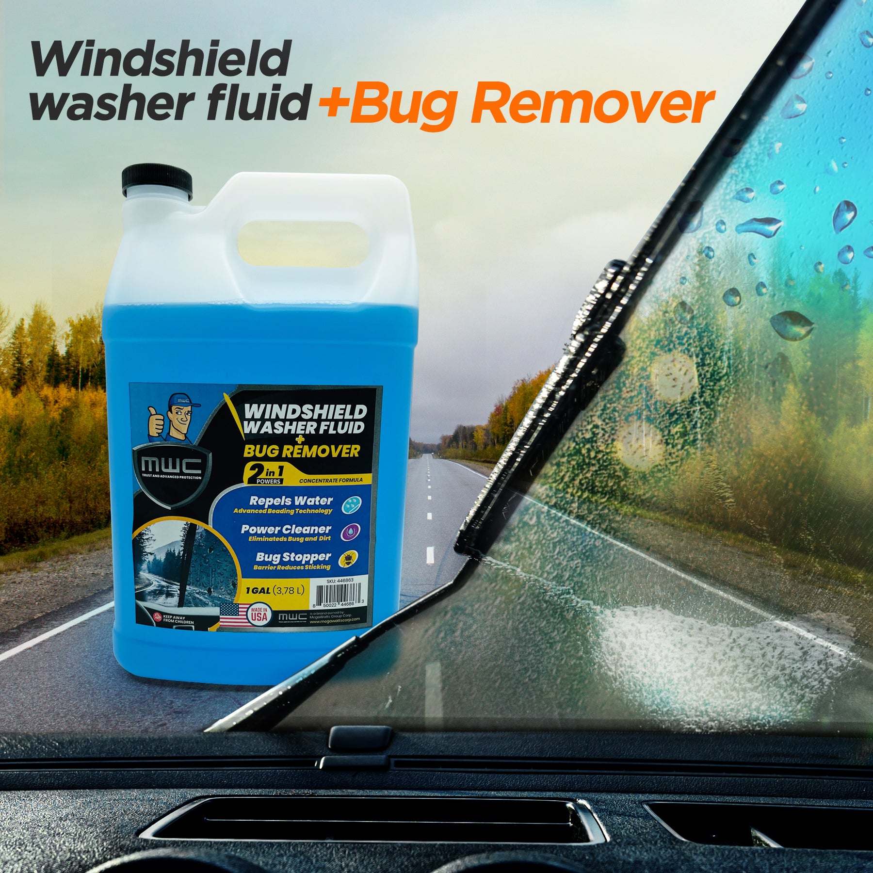 MWC Windshield Washer Fluid 2-in-1 Car Washing 1 Gallon (3.78 Liters)