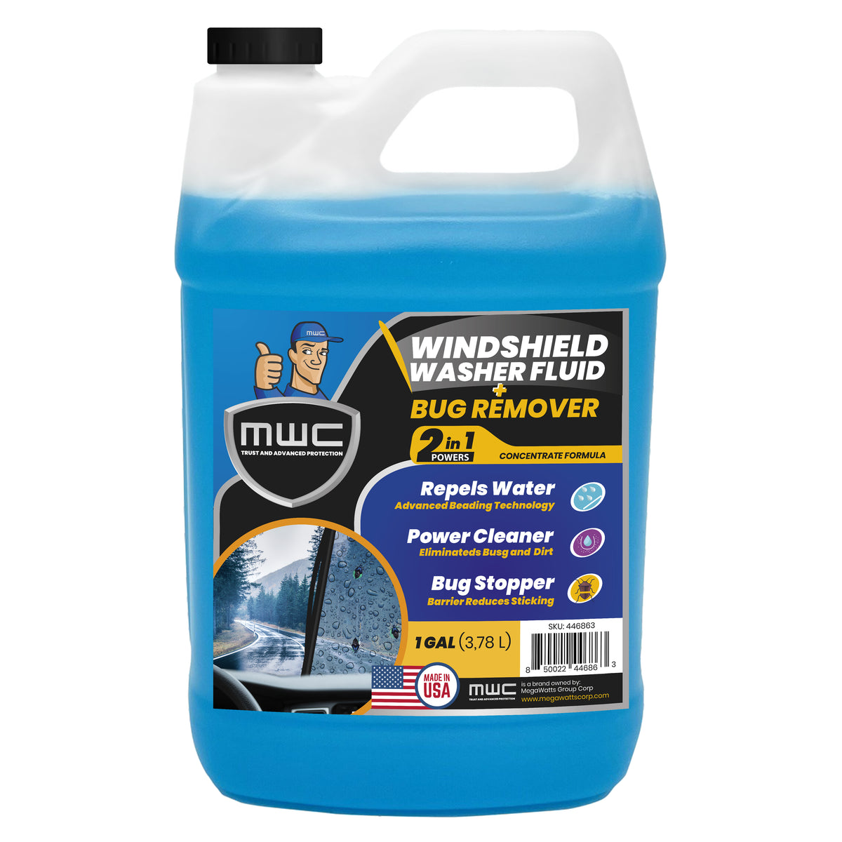 MWC Windshield Washer Fluid 2-in-1 Car Washing 1 Gallon (3.78 Liters)