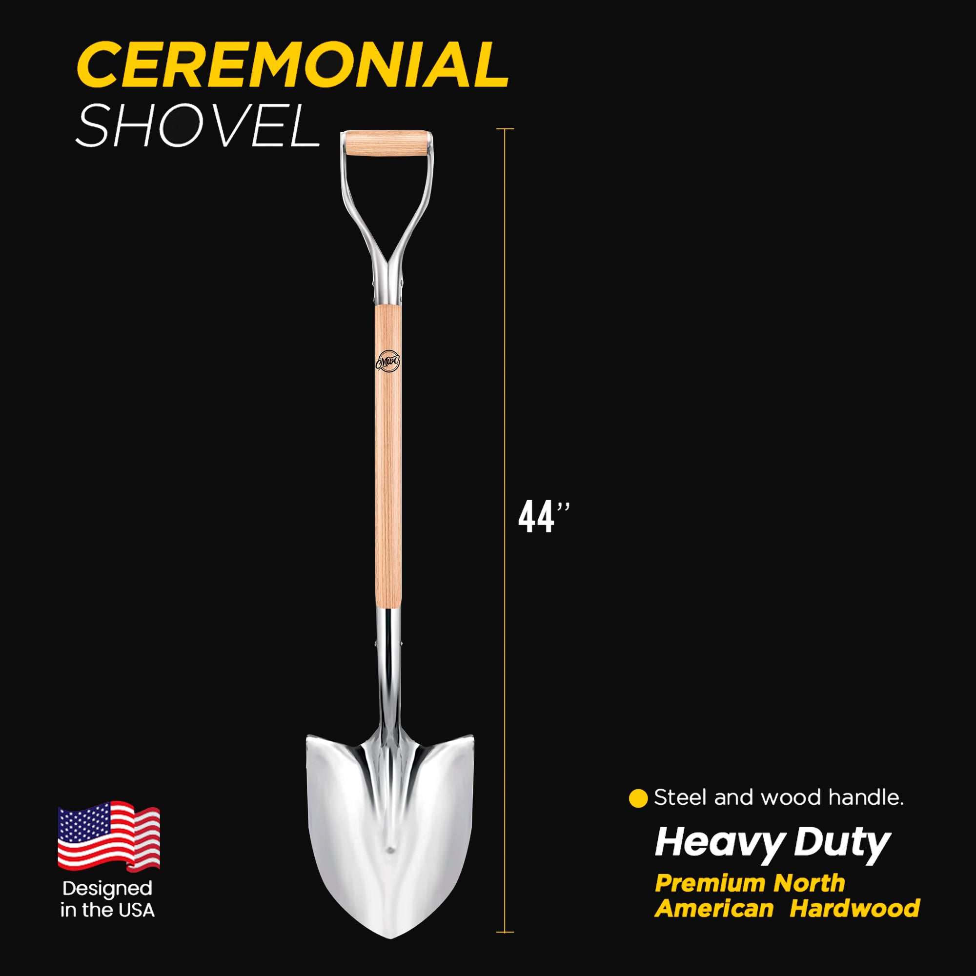 MWC Polished Chrome Ceremonial Shovel with Steel/Wood D-Handle