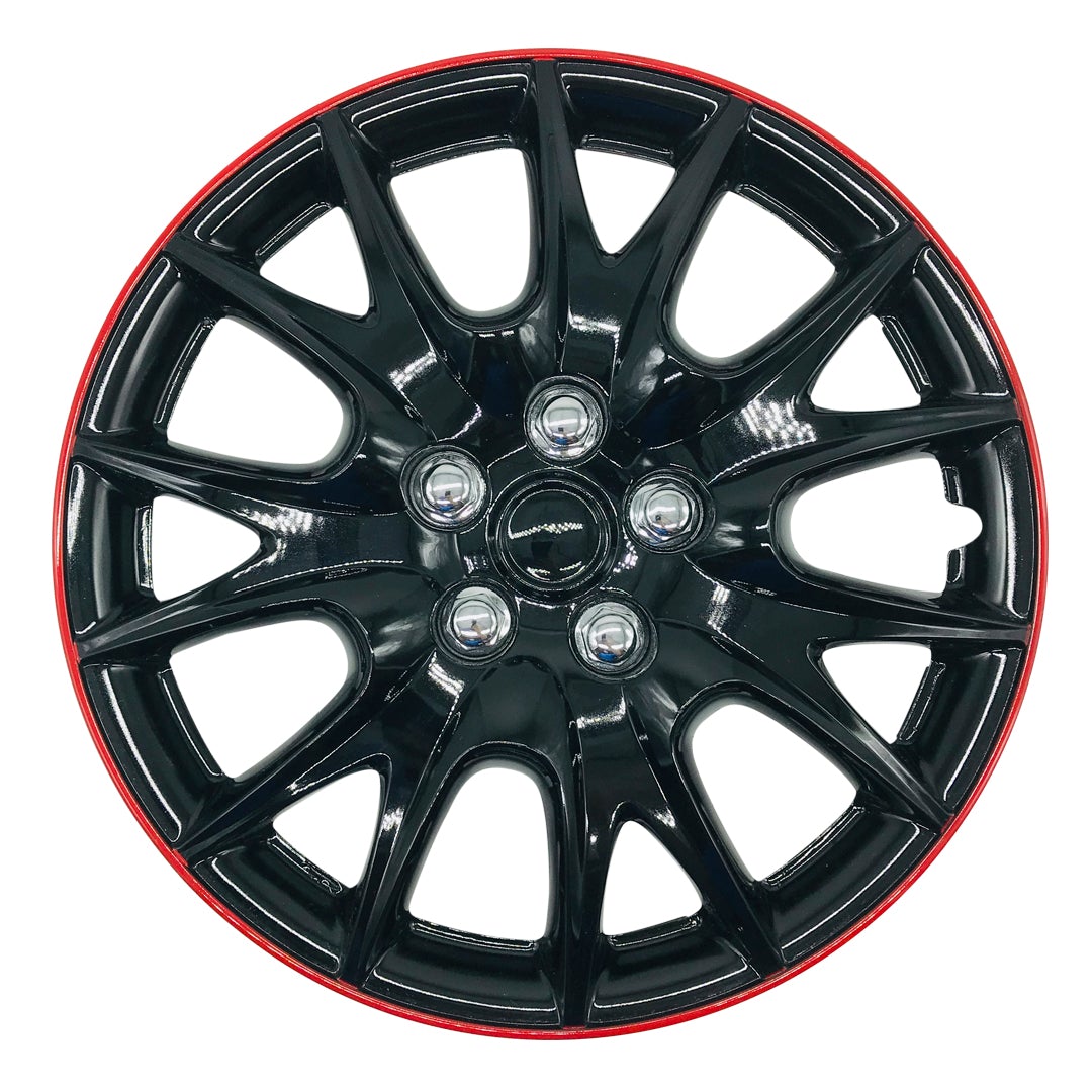 MWC 446453 Hubcaps Wheel Covers 13 inch 4 Set Black-Red Lip