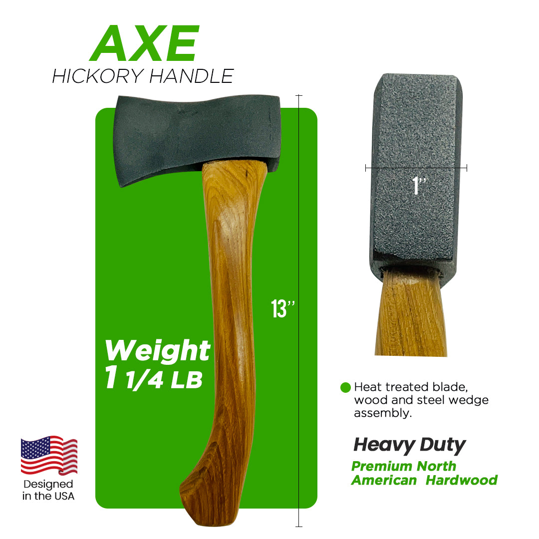 MWC 446842 - 1 1/4 lb Camping Outdoor Hatchet Wood Splitting Axe, Steel Hatchet with 13 inch Hickory Handle