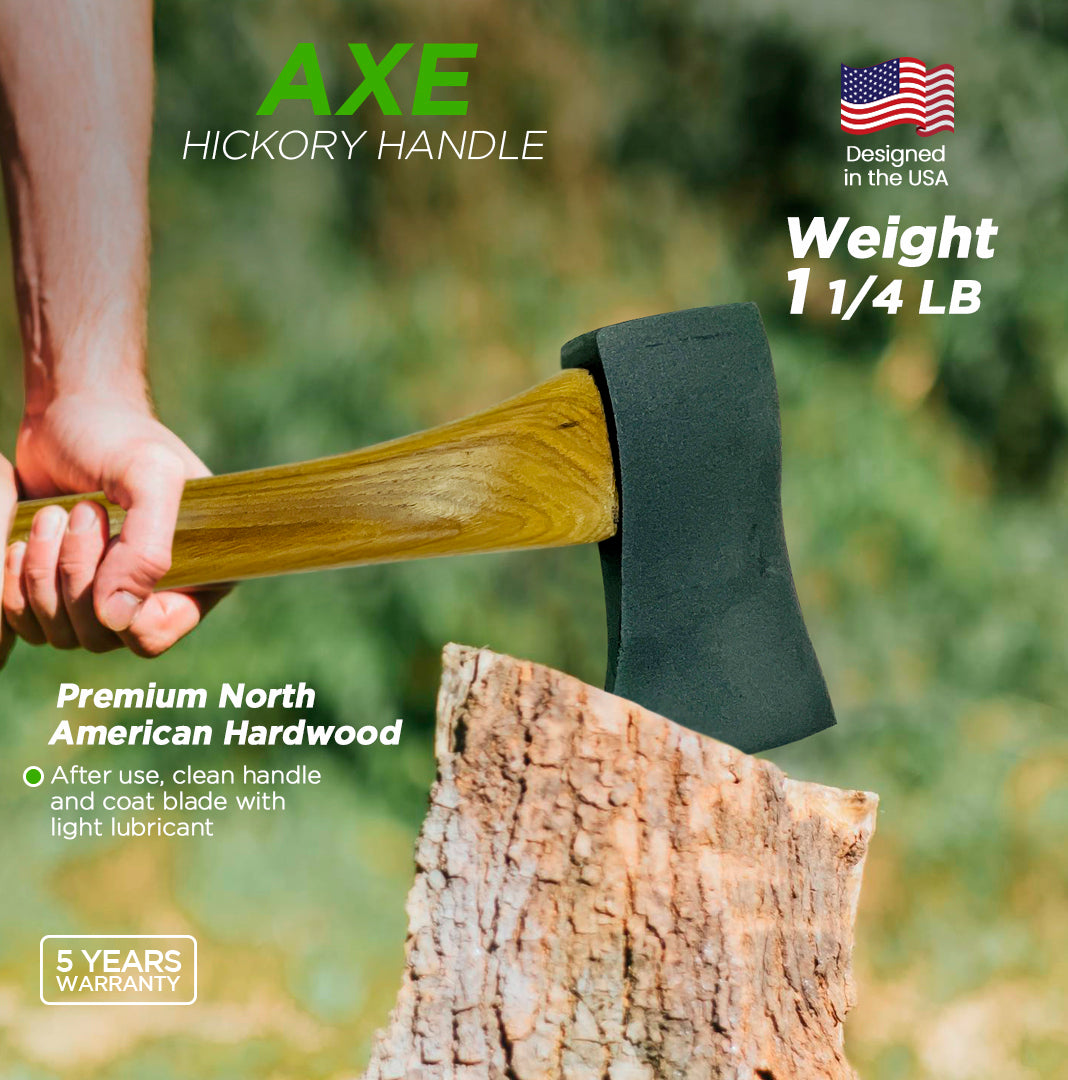 MWC 446842 - 1 1/4 lb Camping Outdoor Hatchet Wood Splitting Axe, Steel Hatchet with 13 inch Hickory Handle