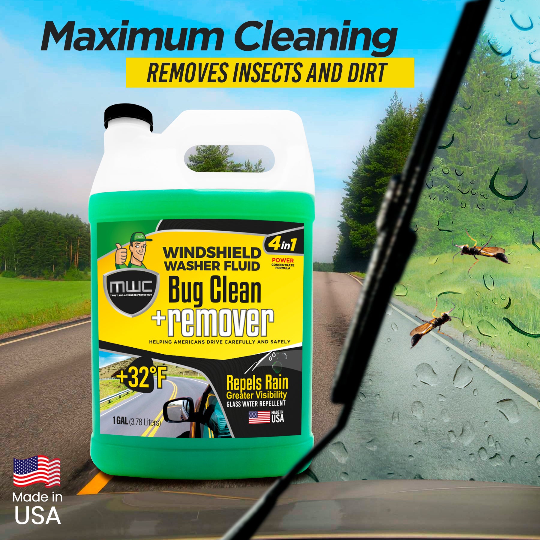 MWC 446931 Windshield Washer Fluid Clean + Remover Green 1 Gal (3.78 Liters)