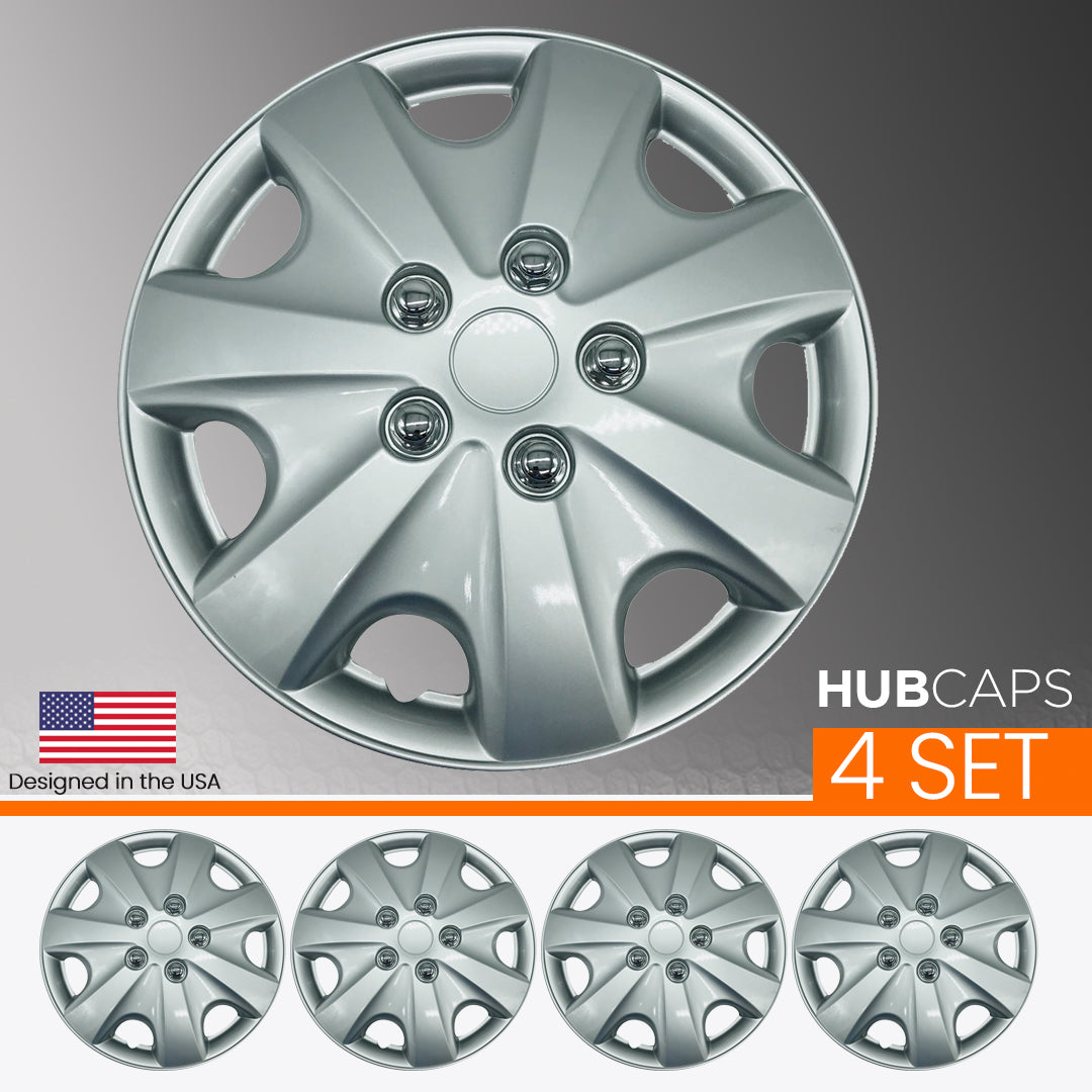MWC 446248 Hubcaps Wheel Covers 15 inch 4 Set Silver-Lacquer