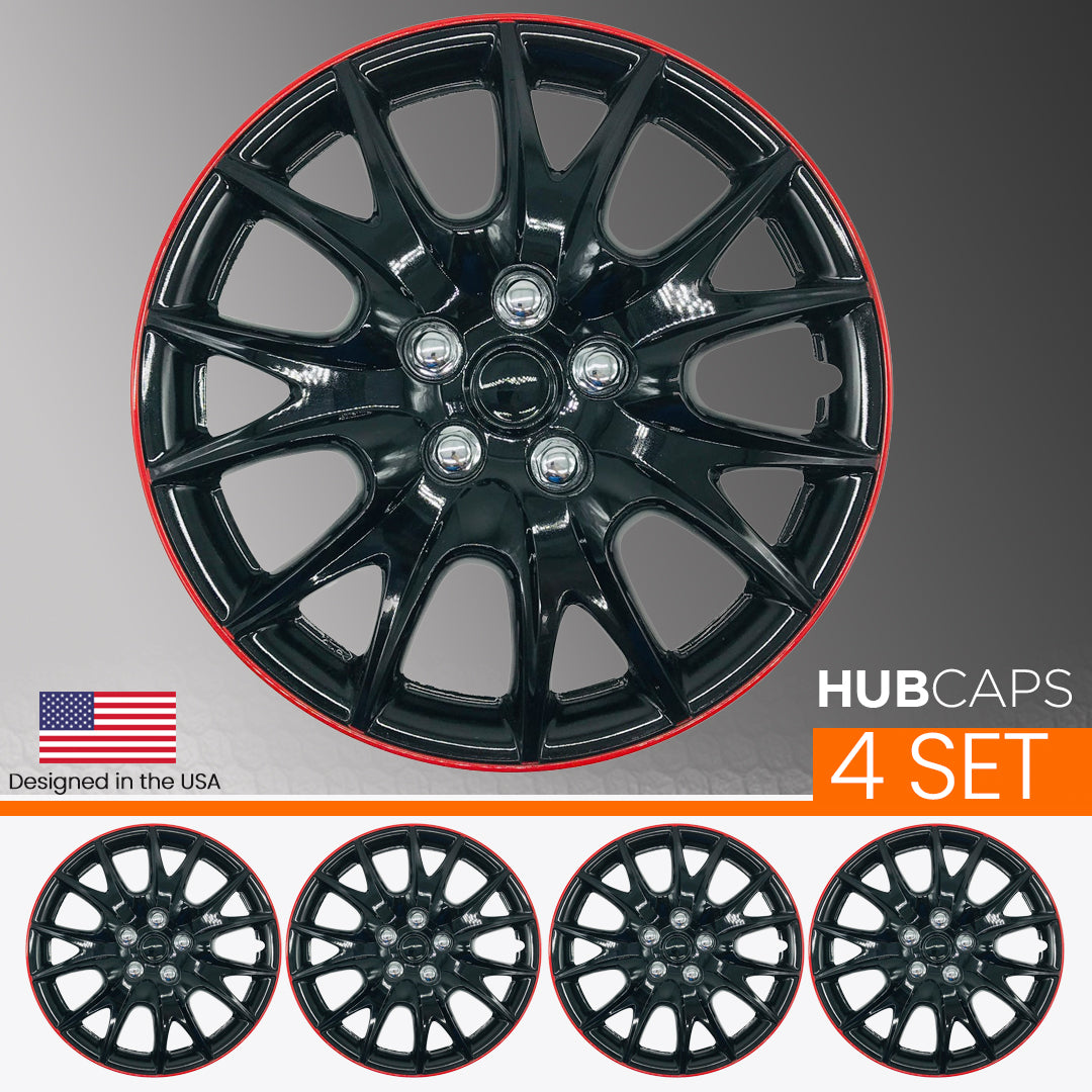 MWC 446460 Hubcaps Wheel Covers 14 inch 4 Set Black-Red Lip