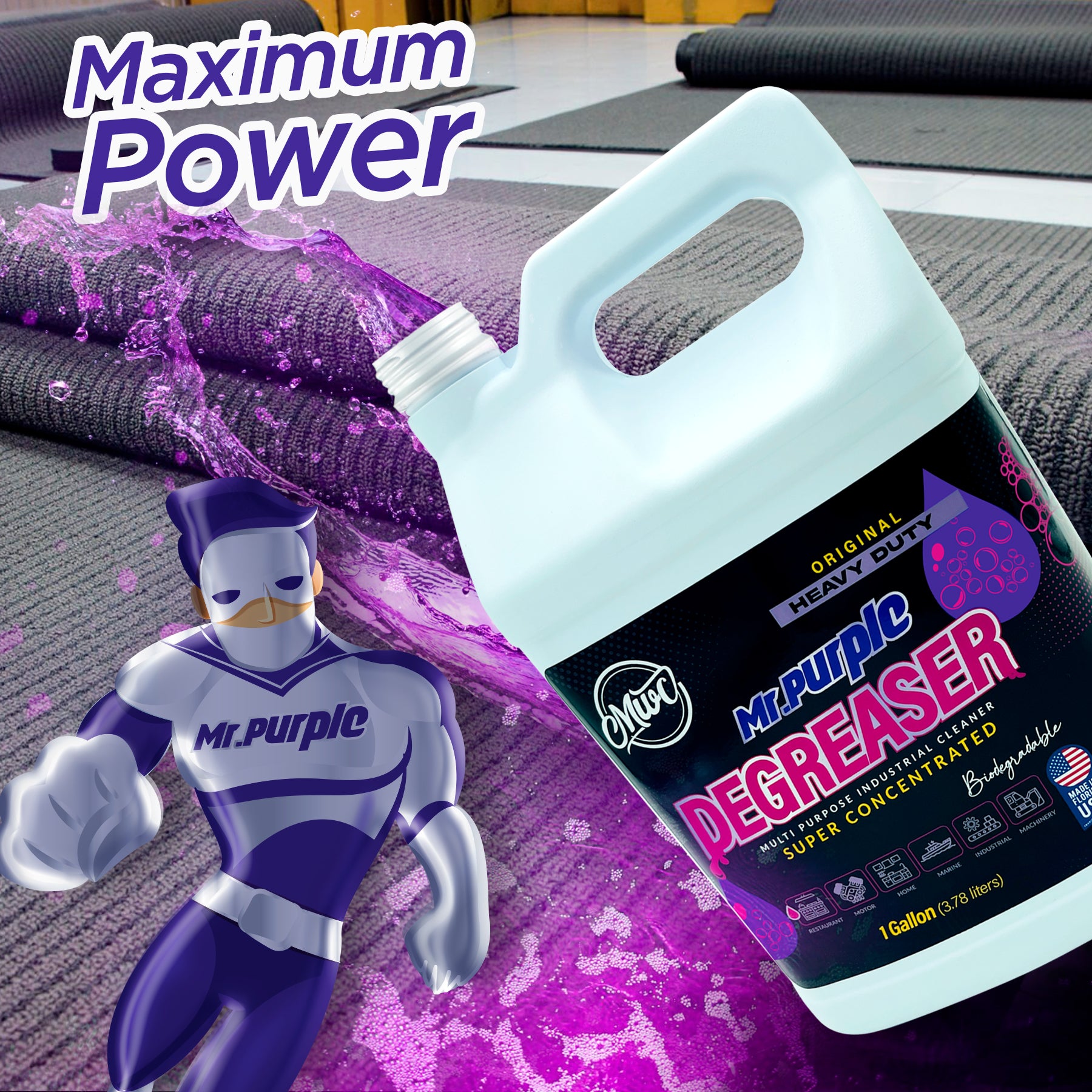 MWC Mr Purple Multi-Surface All Purpose Cleaner Degreaser Industrial, Biodegradable, Full Concentrate, 1 Gallon